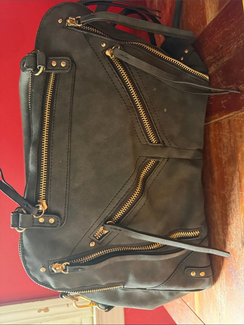 Target Black Shoulder Bag with Gold Zippers